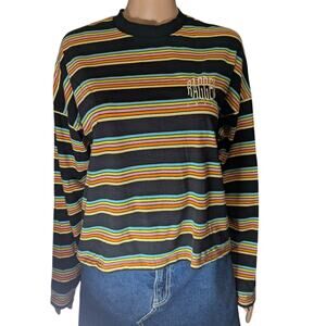 Ragged Jeans Rainbow Stripe Long Sleeve Tee Embroidered XS Y2K Indie